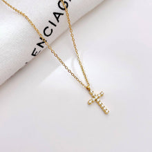 Load image into Gallery viewer, Gold Rhinestone Cross Necklace