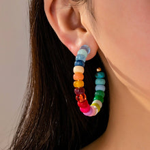 Load image into Gallery viewer, Rainbow Beaded Hoop Earrings