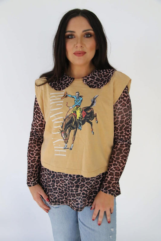 Cheetah Collared Lace Top