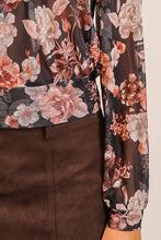 Load image into Gallery viewer, Brown Floral Mesh Blouse