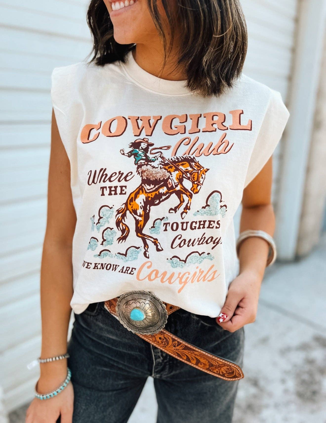 Cowgirl Club| Western Graphic Cropped Muscle Tank