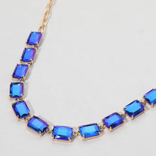 Load image into Gallery viewer, Cushion Rectangular Stone Cluster Link Evening Necklace: AB,Royal Blue
