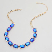 Load image into Gallery viewer, Cushion Rectangular Stone Cluster Link Evening Necklace: AB,Royal Blue
