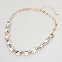 Load image into Gallery viewer, Cushion Rectangular Stone Cluster Link Evening Necklace: AB,Royal Blue
