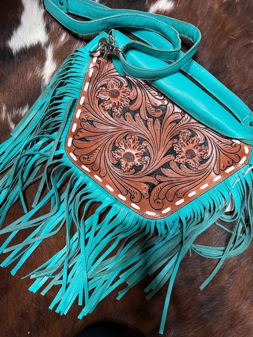 Turquoise Tooled Bag