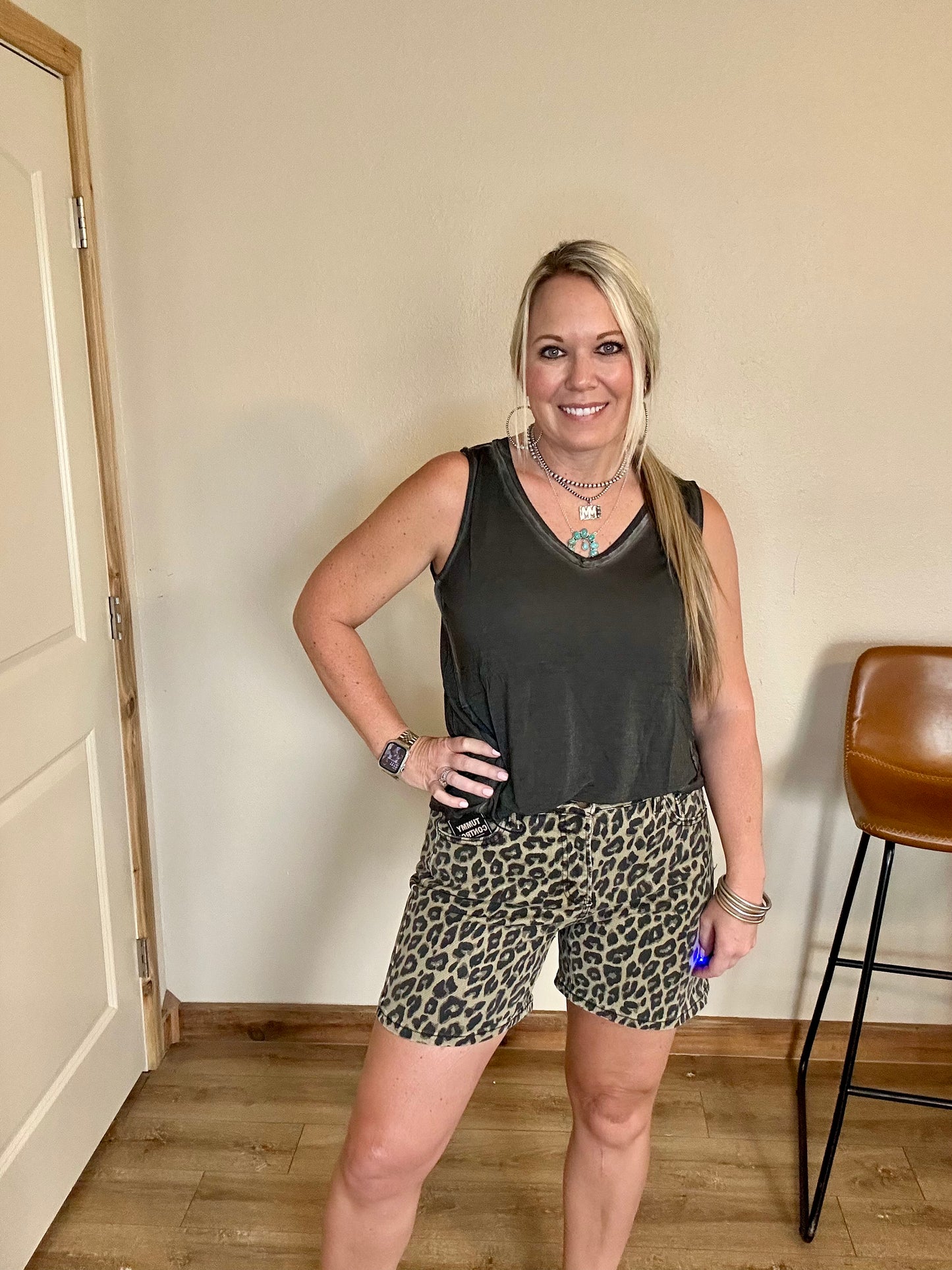 Leopard Denim Shorts
