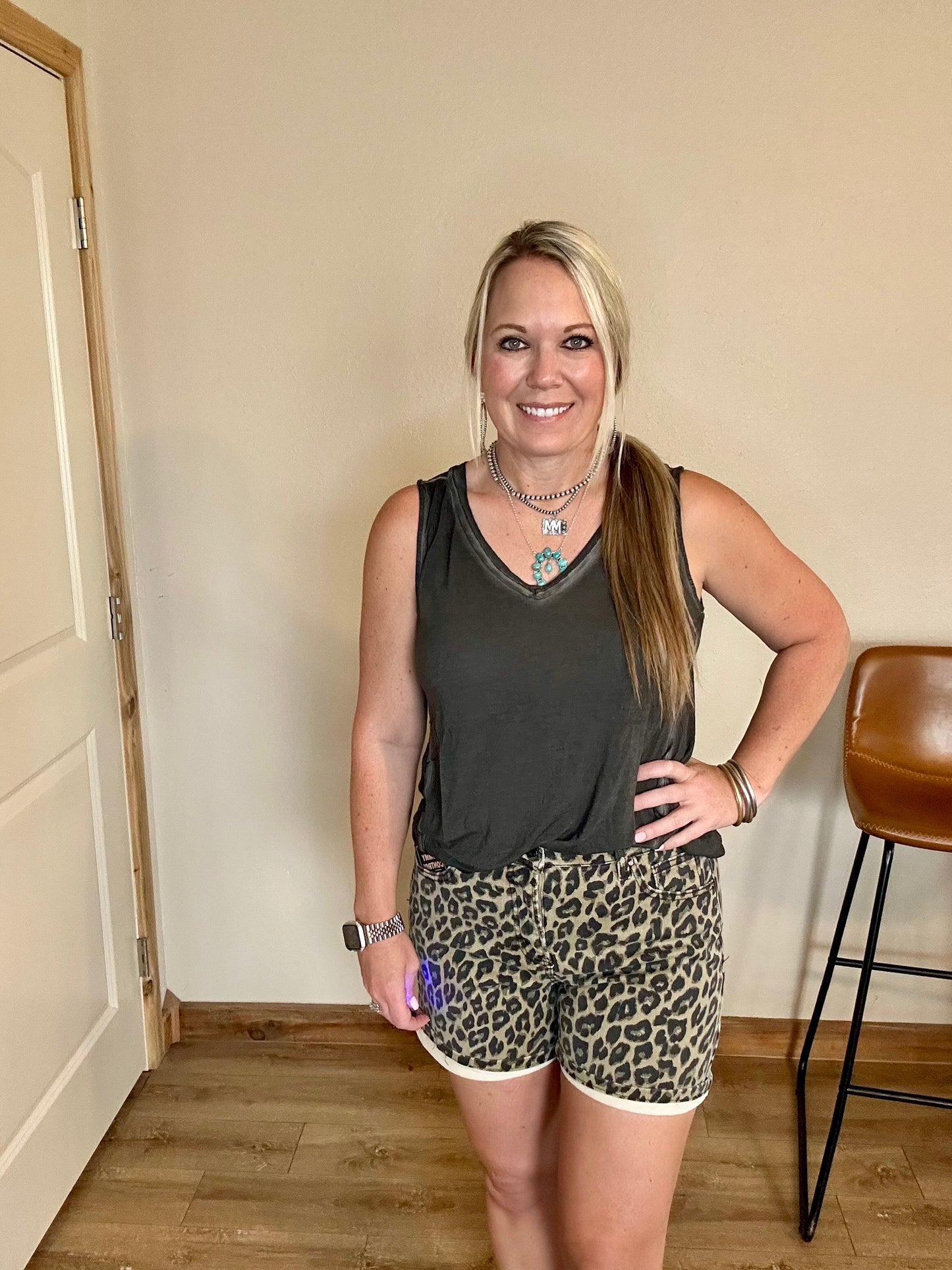 Leopard Denim Shorts