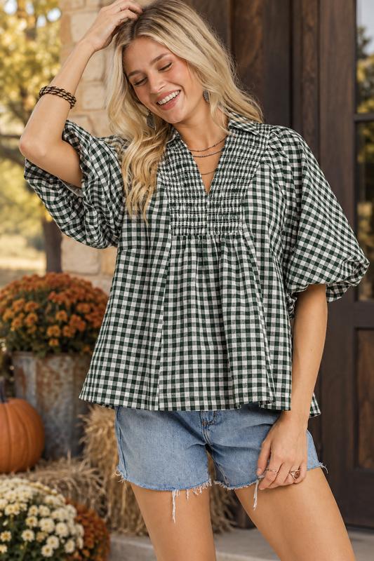 Gingham Smocked Blouse