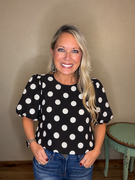 Polka Dot Puff Sleeve