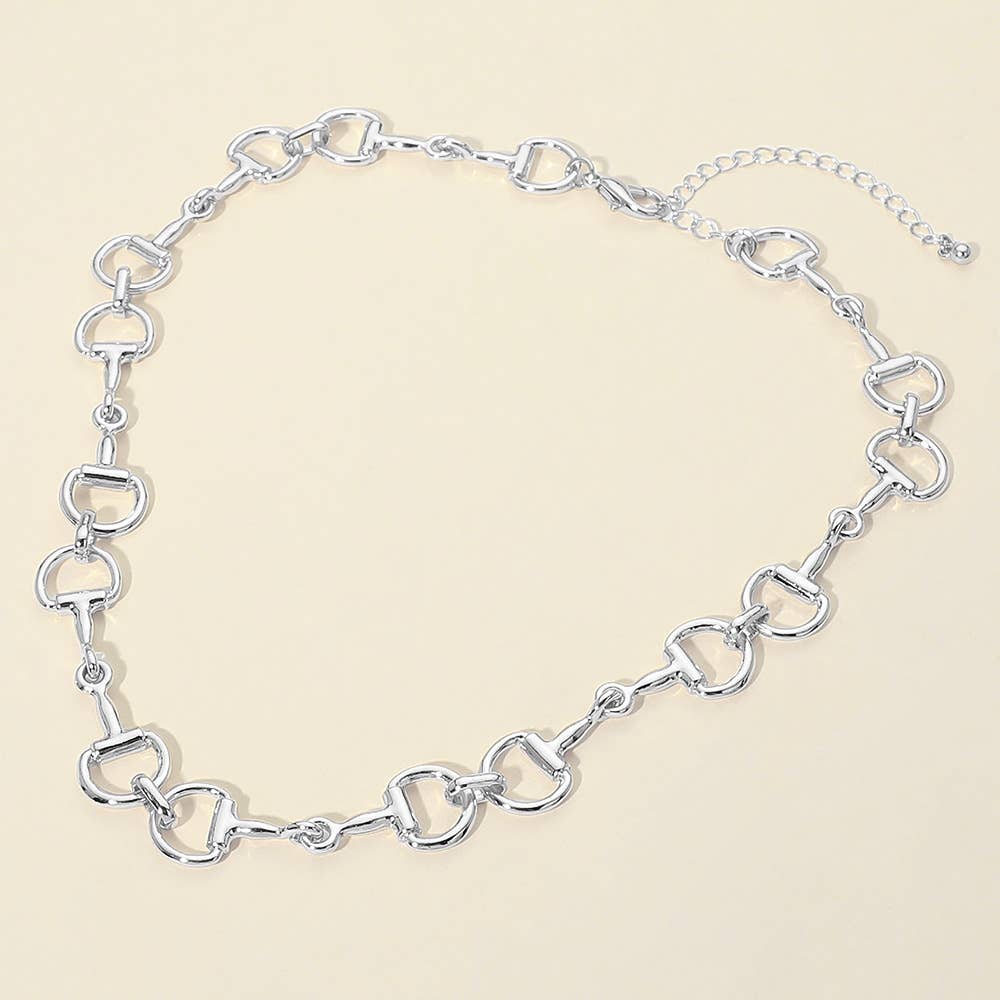 Horsebit Link Chain Necklace: Rhodium